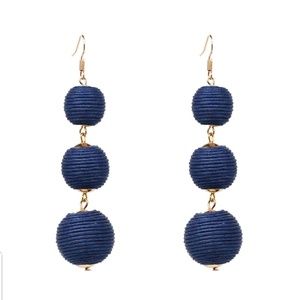 Bohemian Triple Ball Tassel Earring Navy Blue